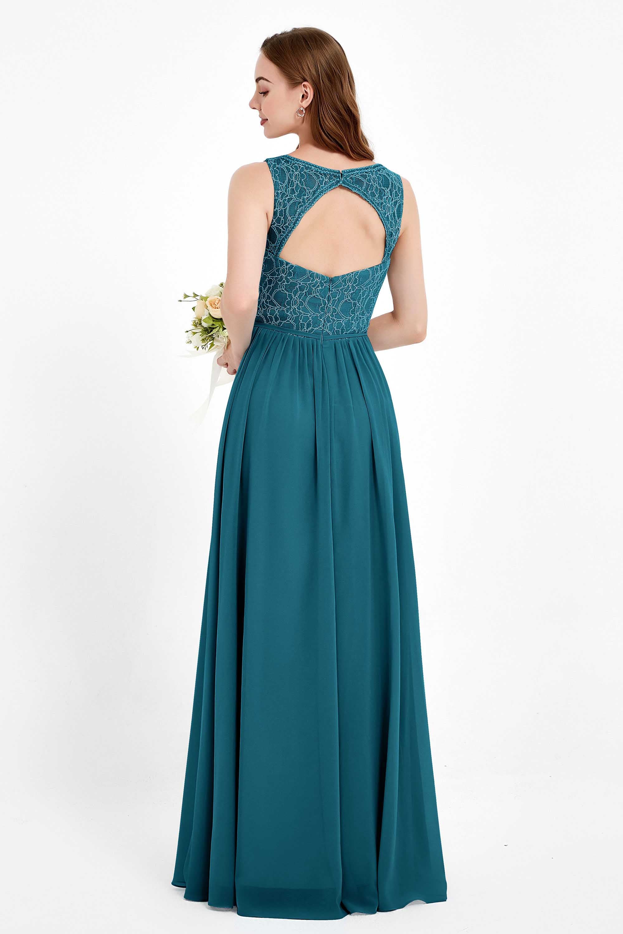 Ruched Chiffon Lace V Neck Bridesmaid Dress Sleeveless Formal Evening Dresses gowns