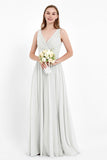 Ruched Chiffon Lace V Neck Bridesmaid Dress Sleeveless Formal Evening Dresses gowns