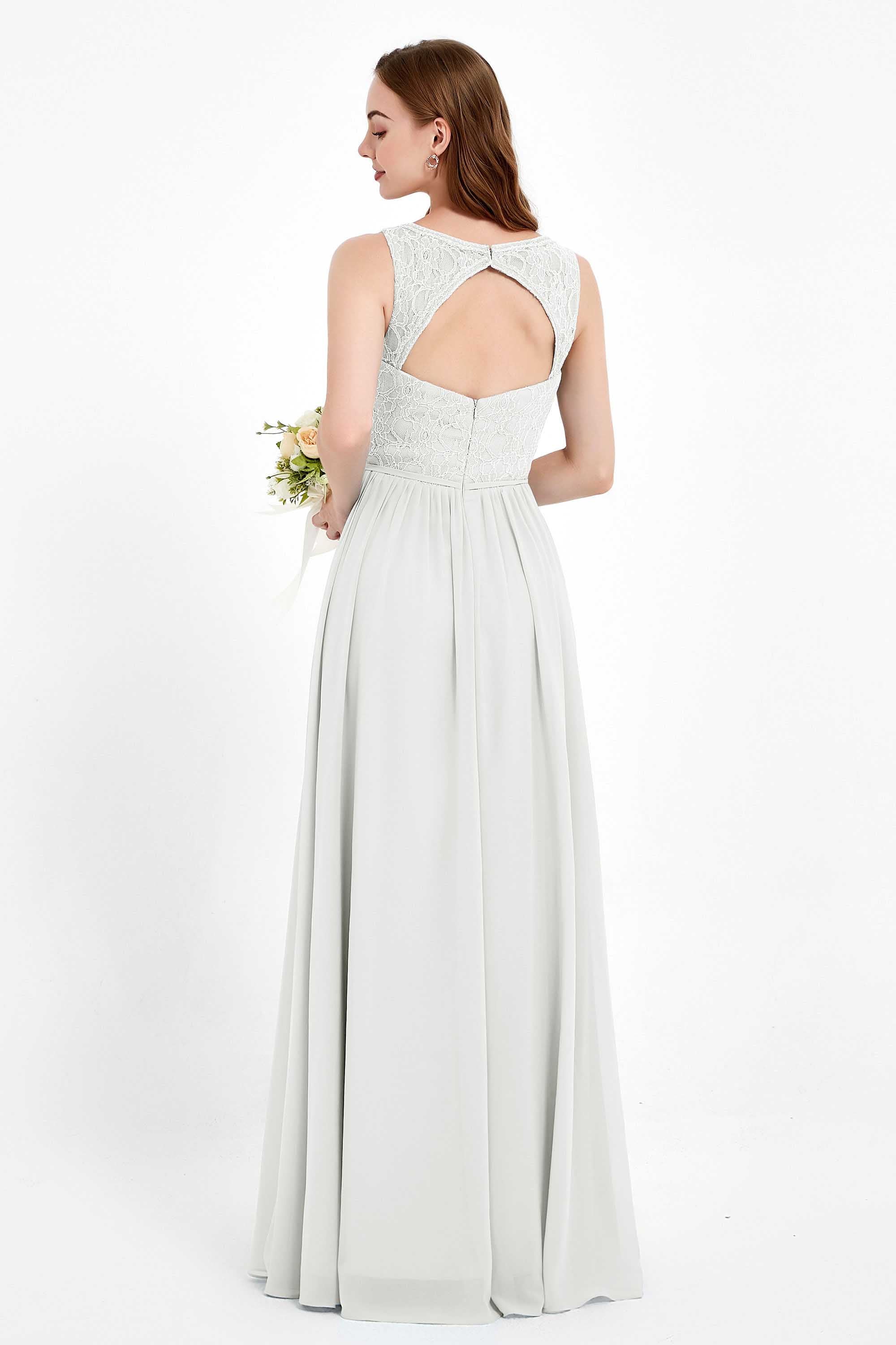 Ruched Chiffon Lace V Neck Bridesmaid Dress Sleeveless Formal Evening Dresses gowns