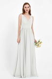 Ruched Chiffon Lace V Neck Bridesmaid Dress Sleeveless Formal Evening Dresses gowns