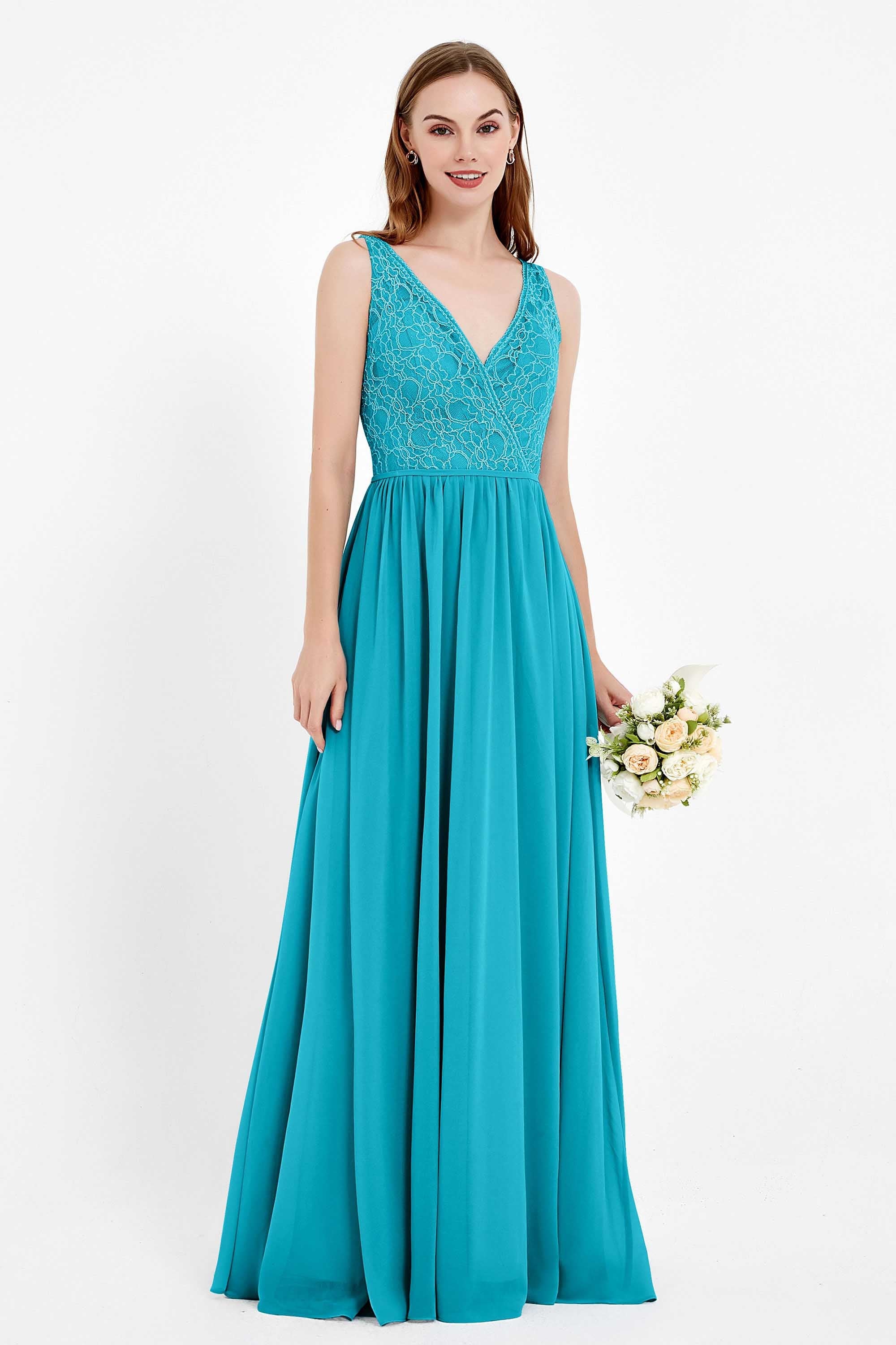 Ruched Chiffon Lace V Neck Bridesmaid Dress Sleeveless Formal Evening Dresses gowns