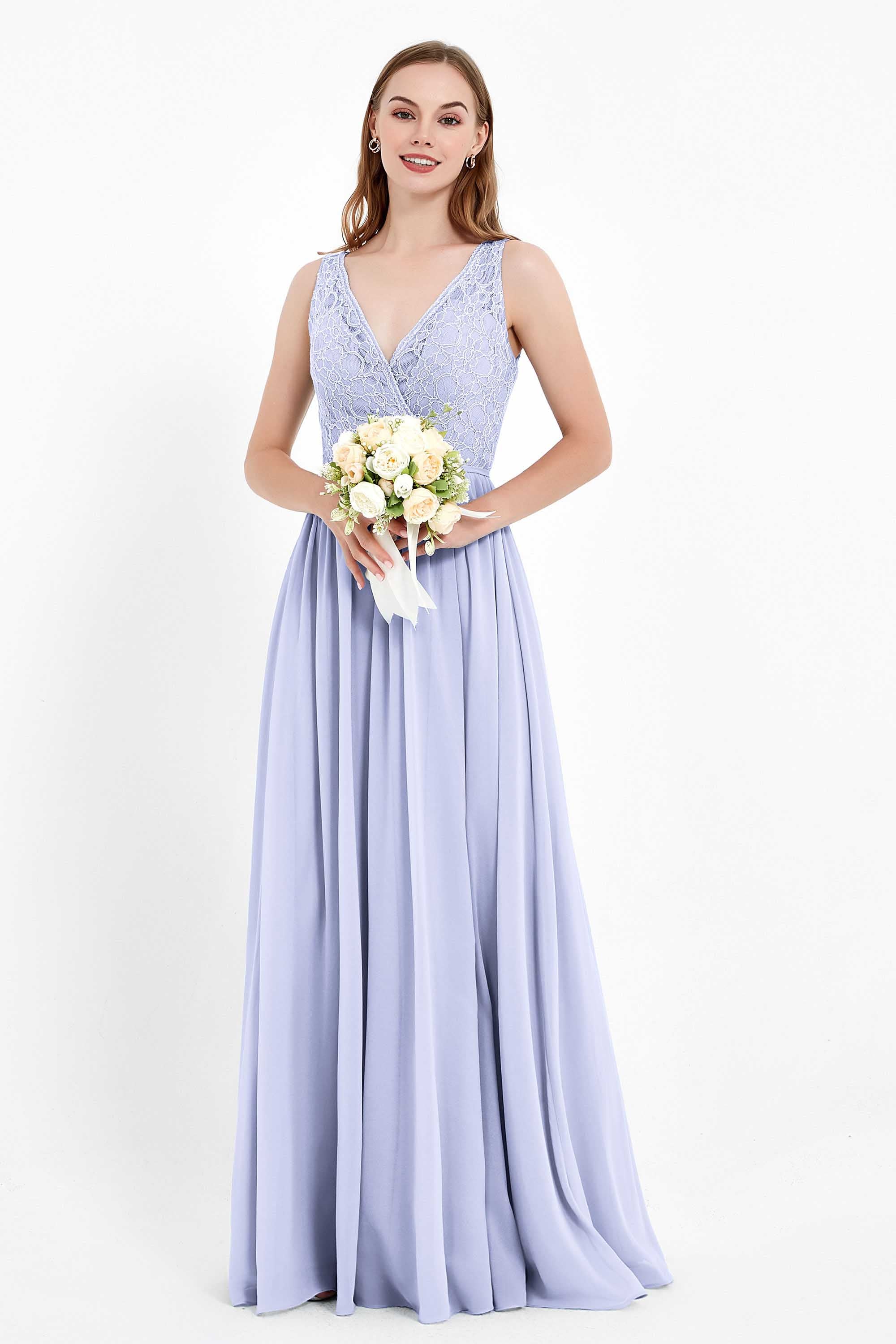 Ruched Chiffon Lace V Neck Bridesmaid Dress Sleeveless Formal Evening Dresses gowns