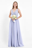 Ruched Chiffon Lace V Neck Bridesmaid Dress Sleeveless Formal Evening Dresses gowns