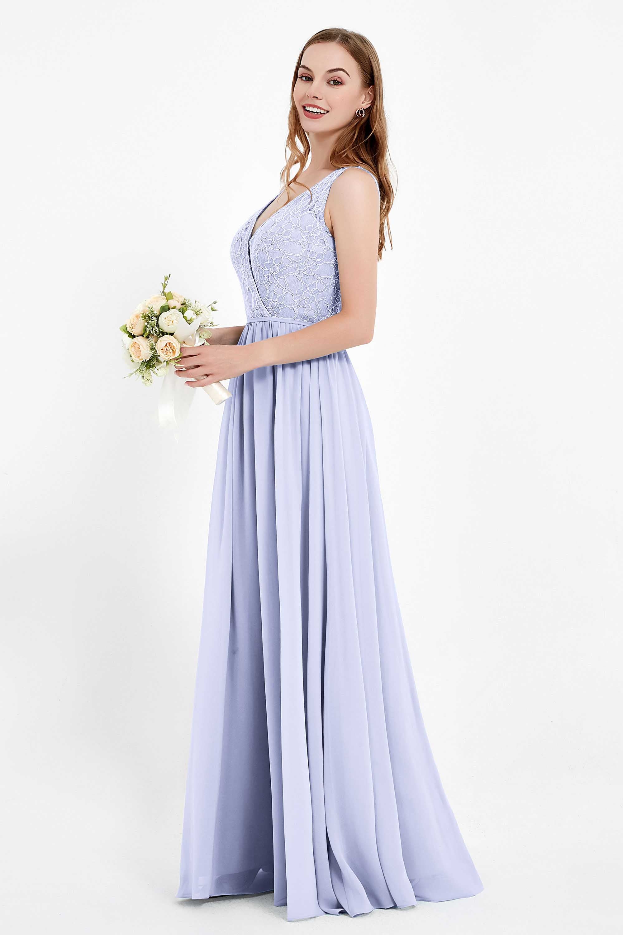 Ruched Chiffon Lace V Neck Bridesmaid Dress Sleeveless Formal Evening Dresses gowns