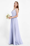Ruched Chiffon Lace V Neck Bridesmaid Dress Sleeveless Formal Evening Dresses gowns