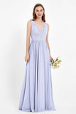 Ruched Chiffon Lace V Neck Bridesmaid Dress Sleeveless Formal Evening Dresses gowns