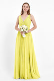 Ruched Chiffon Lace V Neck Bridesmaid Dress Sleeveless Formal Evening Dresses gowns