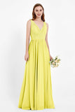 Ruched Chiffon Lace V Neck Bridesmaid Dress Sleeveless Formal Evening Dresses gowns