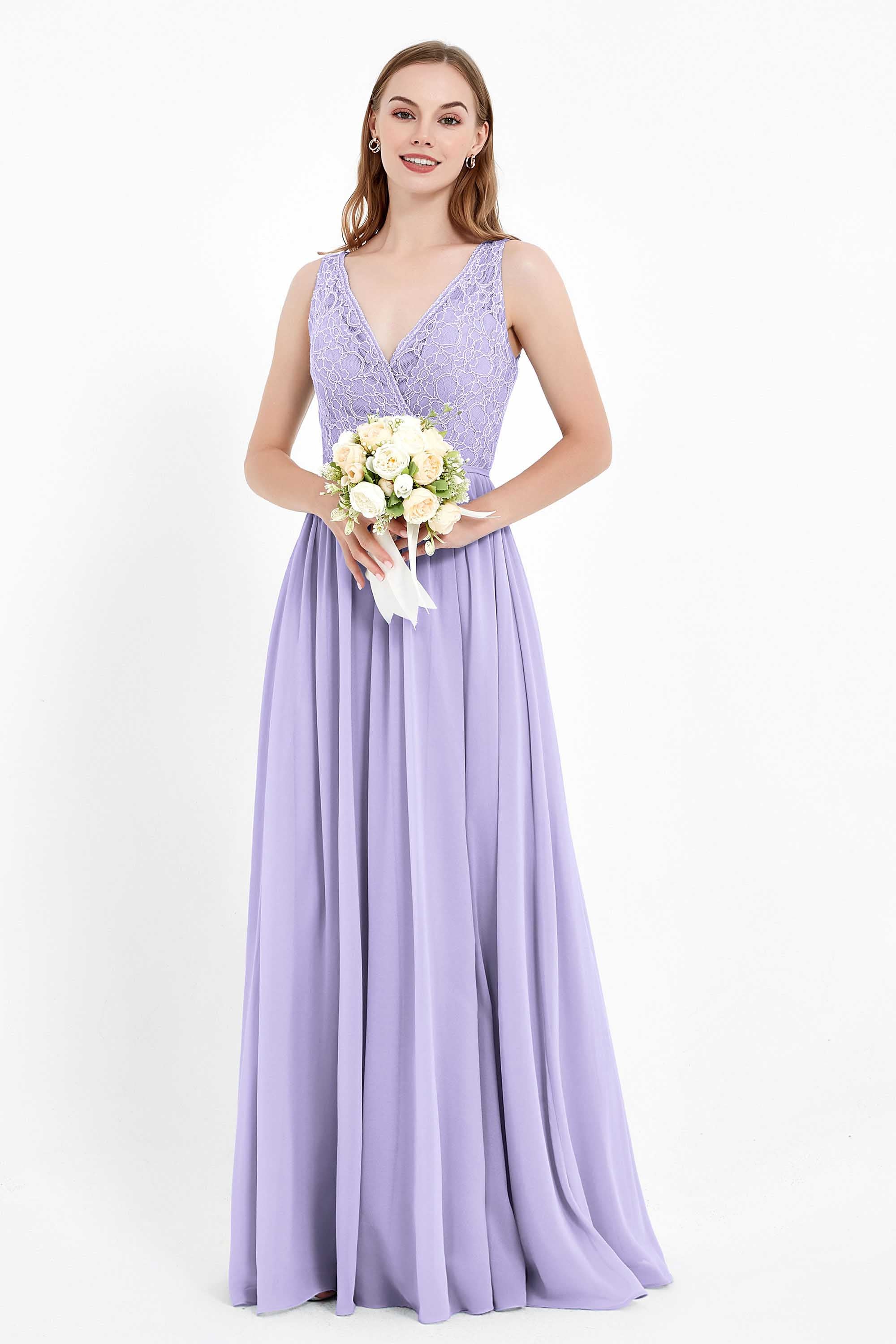 Ruched Chiffon Lace V Neck Bridesmaid Dress Sleeveless Formal Evening Dresses gowns