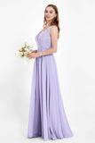 Ruched Chiffon Lace V Neck Bridesmaid Dress Sleeveless Formal Evening Dresses gowns