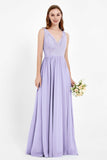 Ruched Chiffon Lace V Neck Bridesmaid Dress Sleeveless Formal Evening Dresses gowns