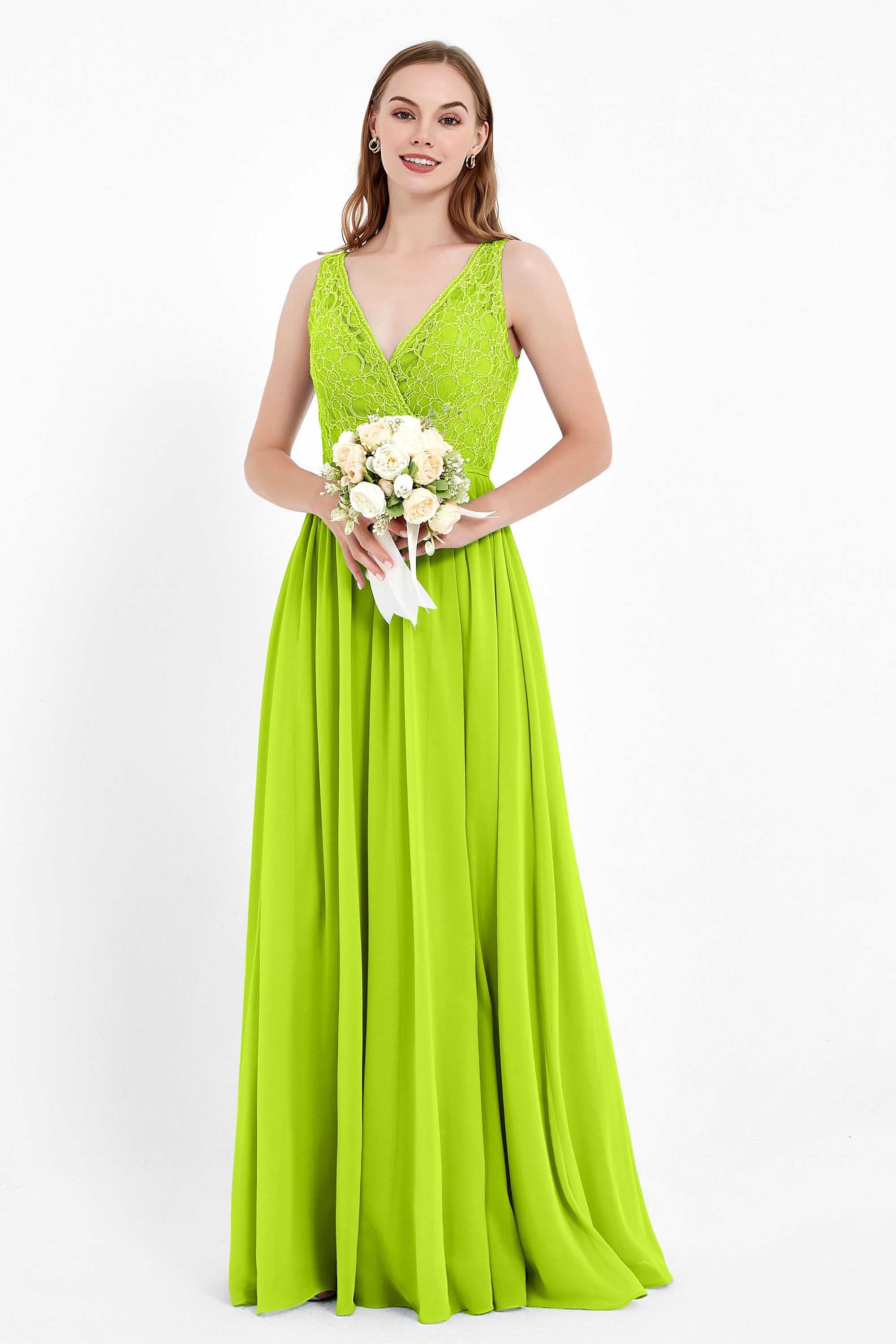 Ruched Chiffon Lace V Neck Bridesmaid Dress Sleeveless Formal Evening Dresses gowns