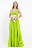 Ruched Chiffon Lace V Neck Bridesmaid Dress Sleeveless Formal Evening Dresses gowns