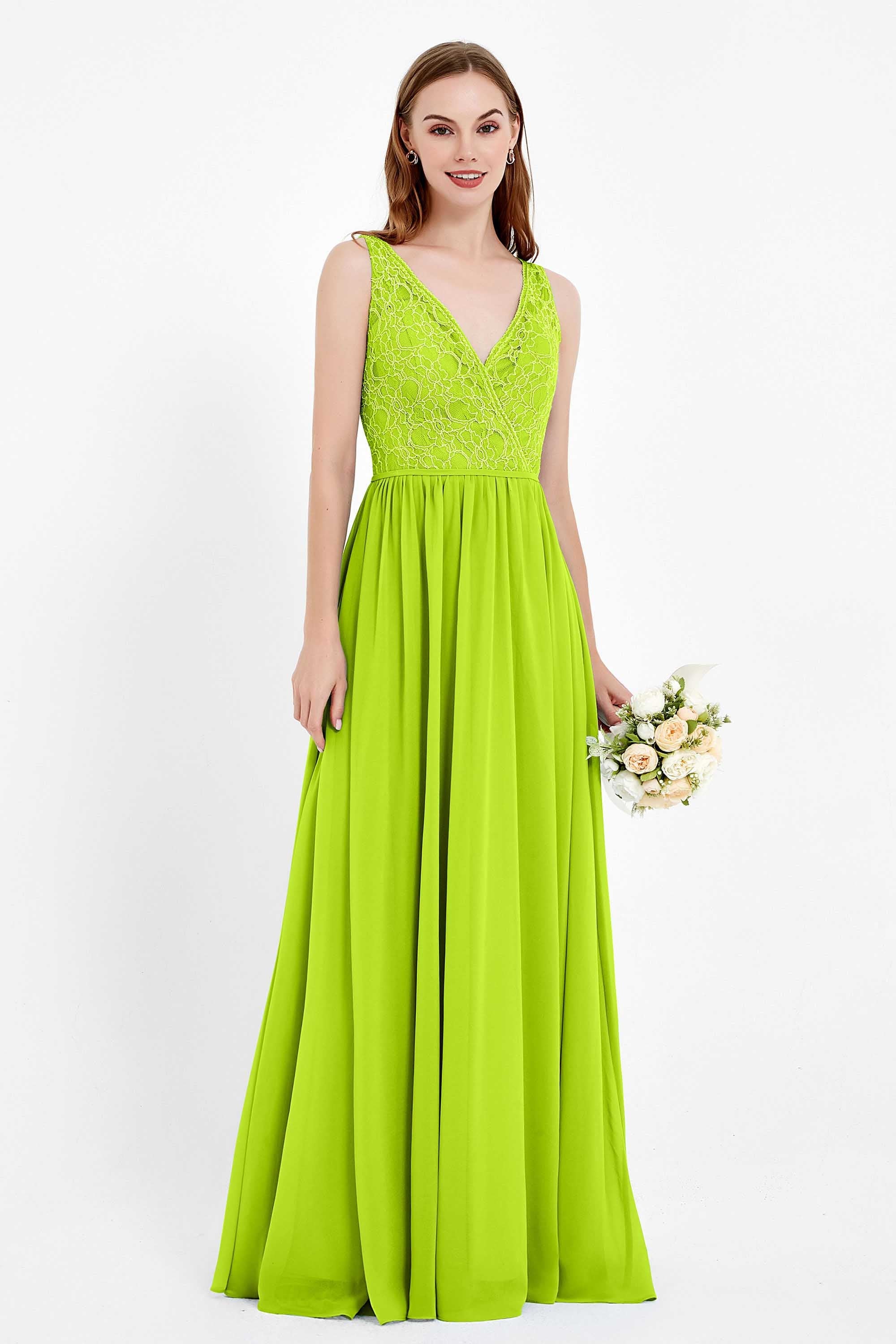 Ruched Chiffon Lace V Neck Bridesmaid Dress Sleeveless Formal Evening Dresses gowns