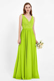 Ruched Chiffon Lace V Neck Bridesmaid Dress Sleeveless Formal Evening Dresses gowns