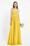 Ruched Chiffon Lace V Neck Bridesmaid Dress Sleeveless Formal Evening Dresses gowns