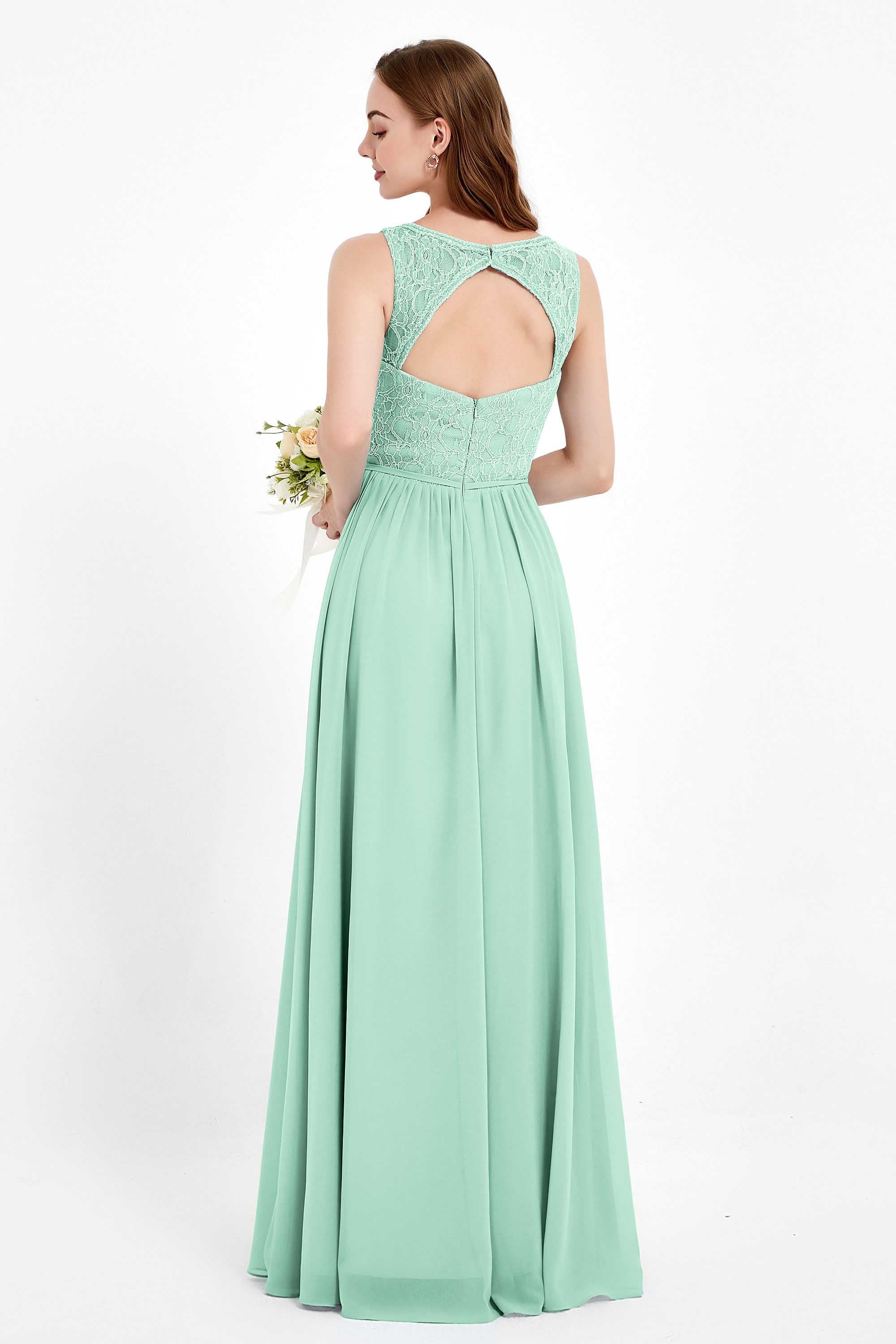 Ruched Chiffon Lace V Neck Bridesmaid Dress Sleeveless Formal Evening Dresses gowns