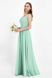 Ruched Chiffon Lace V Neck Bridesmaid Dress Sleeveless Formal Evening Dresses gowns