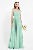 Ruched Chiffon Lace V Neck Bridesmaid Dress Sleeveless Formal Evening Dresses gowns