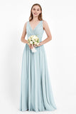 Ruched Chiffon Lace V Neck Bridesmaid Dress Sleeveless Formal Evening Dresses gowns