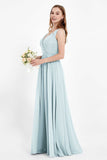Ruched Chiffon Lace V Neck Bridesmaid Dress Sleeveless Formal Evening Dresses gowns