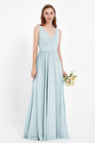 Ruched Chiffon Lace V Neck Bridesmaid Dress Sleeveless Formal Evening Dresses gowns