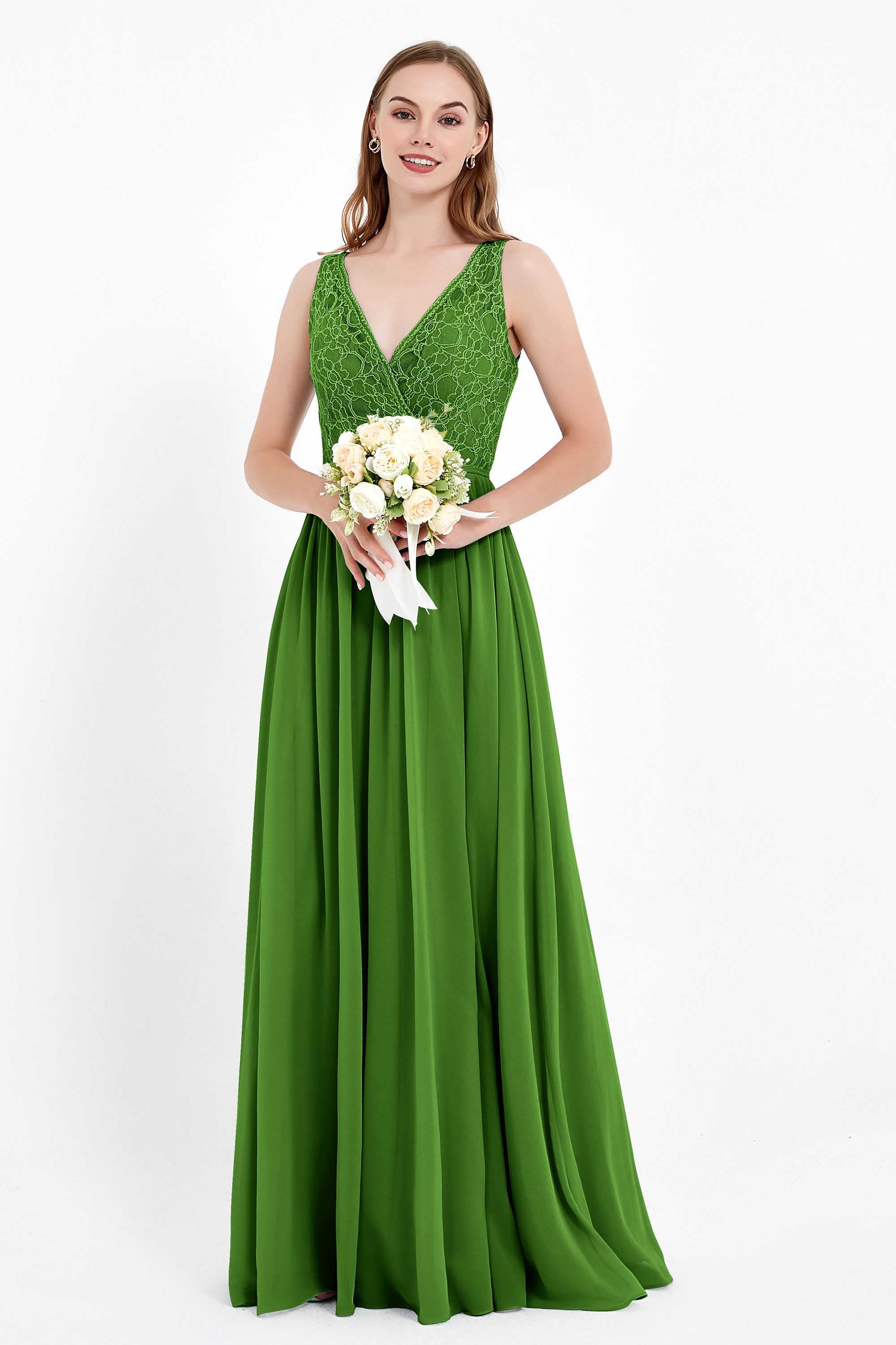 Ruched Chiffon Lace V Neck Bridesmaid Dress Sleeveless Formal Evening Dresses gowns