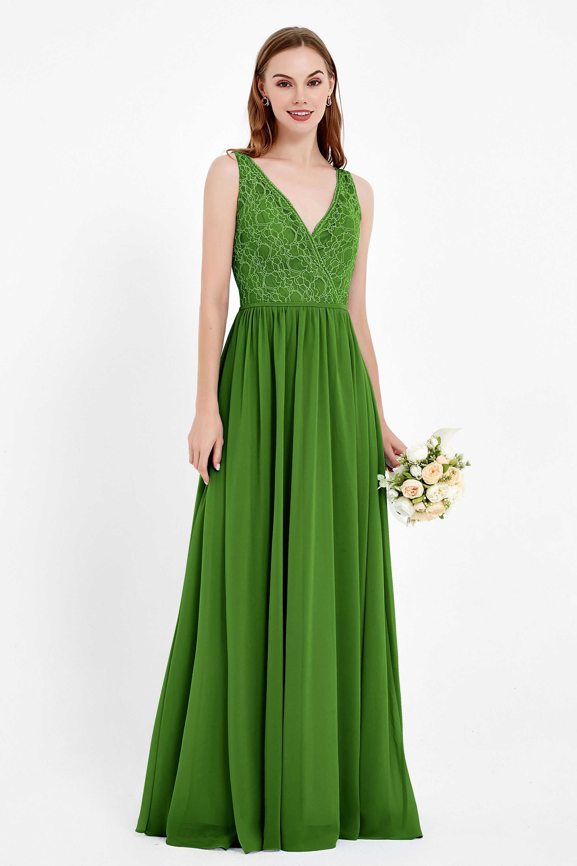 Ruched Chiffon Lace V Neck Bridesmaid Dress Sleeveless Formal Evening Dresses gowns