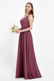 Ruched Chiffon Lace V Neck Bridesmaid Dress Sleeveless Formal Evening Dresses gowns