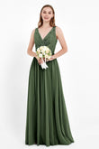 Ruched Chiffon Lace V Neck Bridesmaid Dress Sleeveless Formal Evening Dresses gowns