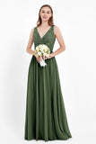 Ruched Chiffon Lace V Neck Bridesmaid Dress Sleeveless Formal Evening Dresses gowns