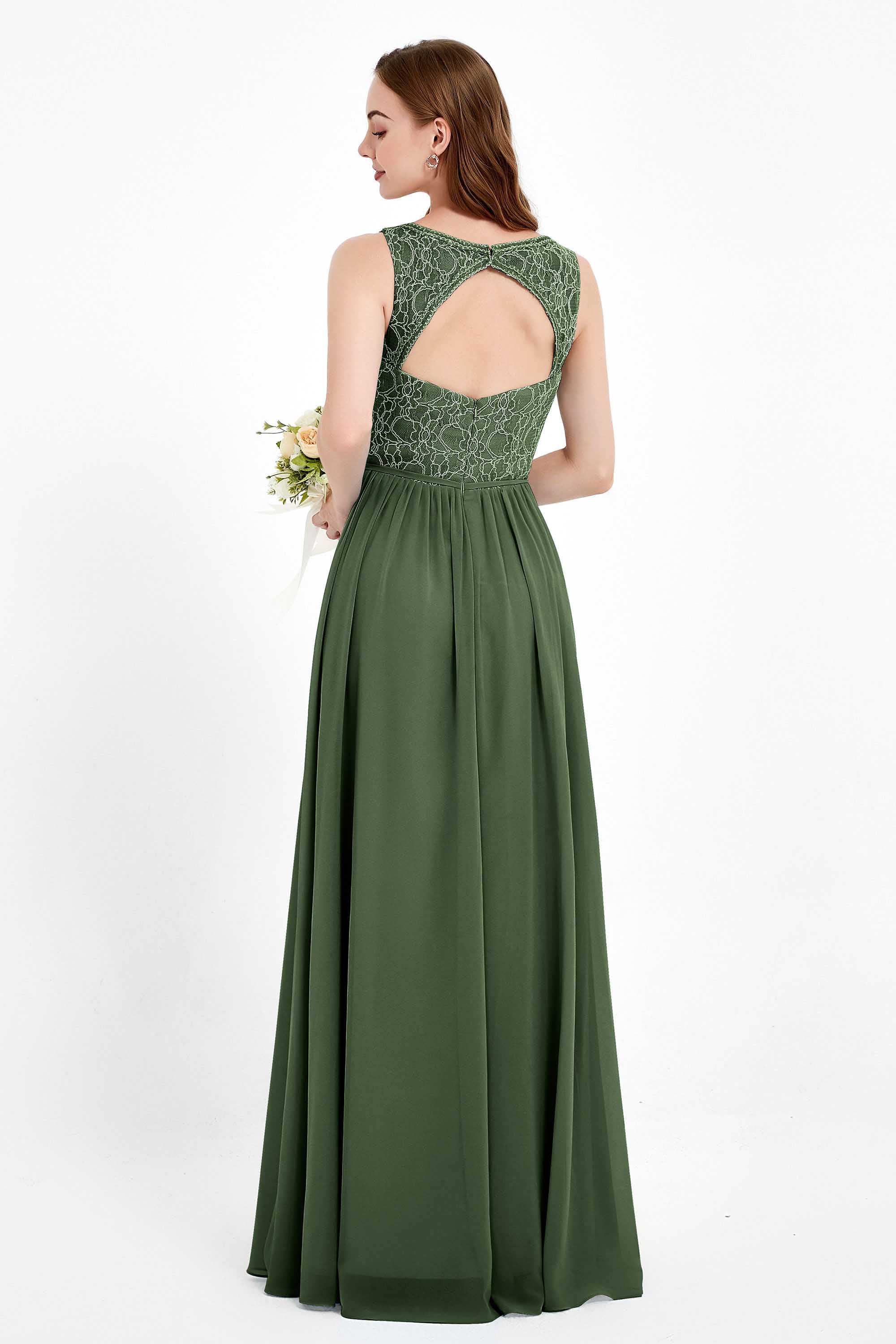 Ruched Chiffon Lace V Neck Bridesmaid Dress Sleeveless Formal Evening Dresses gowns