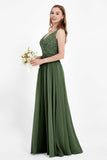 Ruched Chiffon Lace V Neck Bridesmaid Dress Sleeveless Formal Evening Dresses gowns