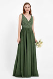 Ruched Chiffon Lace V Neck Bridesmaid Dress Sleeveless Formal Evening Dresses gowns