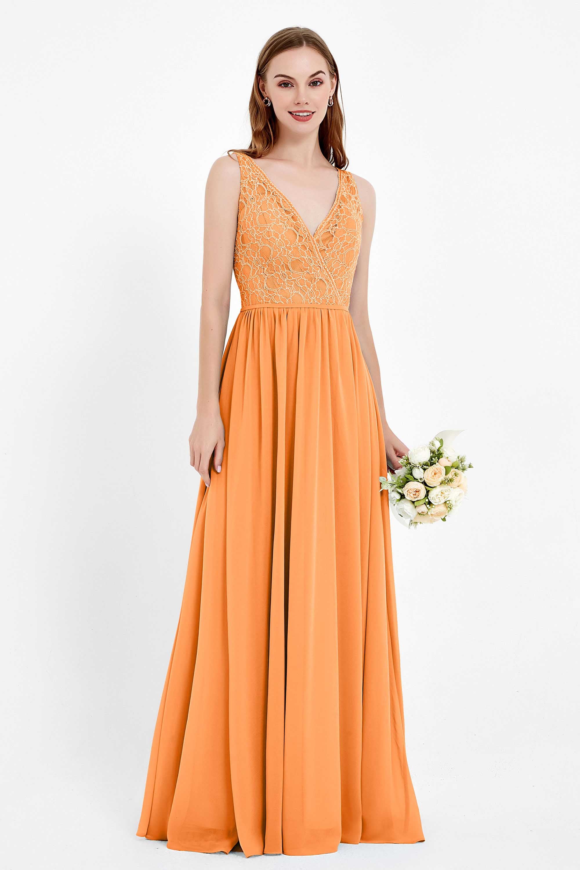 Ruched Chiffon Lace V Neck Bridesmaid Dress Sleeveless Formal Evening Dresses gowns