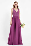Ruched Chiffon Lace V Neck Bridesmaid Dress Sleeveless Formal Evening Dresses gowns