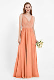 Ruched Chiffon Lace V Neck Bridesmaid Dress Sleeveless Formal Evening Dresses gowns