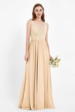 Ruched Chiffon Lace V Neck Bridesmaid Dress Sleeveless Formal Evening Dresses gowns