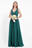 Ruched Chiffon Lace V Neck Bridesmaid Dress Sleeveless Formal Evening Dresses gowns