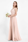 Ruched Chiffon Lace V Neck Bridesmaid Dress Sleeveless Formal Evening Dresses gowns