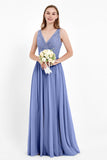 Ruched Chiffon Lace V Neck Bridesmaid Dress Sleeveless Formal Evening Dresses gowns