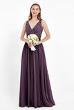 Ruched Chiffon Lace V Neck Bridesmaid Dress Sleeveless Formal Evening Dresses gowns