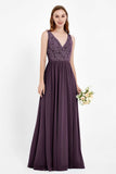 Ruched Chiffon Lace V Neck Bridesmaid Dress Sleeveless Formal Evening Dresses gowns