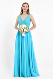 Ruched Chiffon Lace V Neck Bridesmaid Dress Sleeveless Formal Evening Dresses gowns