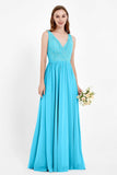 Ruched Chiffon Lace V Neck Bridesmaid Dress Sleeveless Formal Evening Dresses gowns