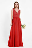 Ruched Chiffon Lace V Neck Bridesmaid Dress Sleeveless Formal Evening Dresses gowns