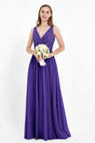 Ruched Chiffon Lace V Neck Bridesmaid Dress Sleeveless Formal Evening Dresses gowns