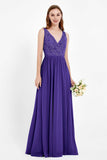 Ruched Chiffon Lace V Neck Bridesmaid Dress Sleeveless Formal Evening Dresses gowns
