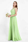 Ruched Chiffon Lace V Neck Bridesmaid Dress Sleeveless Formal Evening Dresses gowns