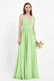 Ruched Chiffon Lace V Neck Bridesmaid Dress Sleeveless Formal Evening Dresses gowns